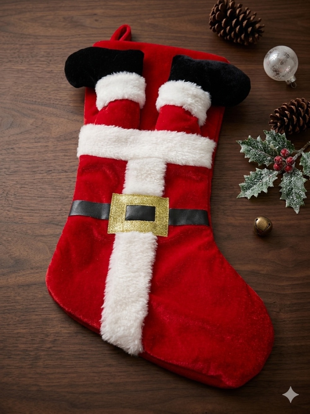 Holiday Time 18" Large Red Velvet Upside-Down Santa Legs Christmas Stocking